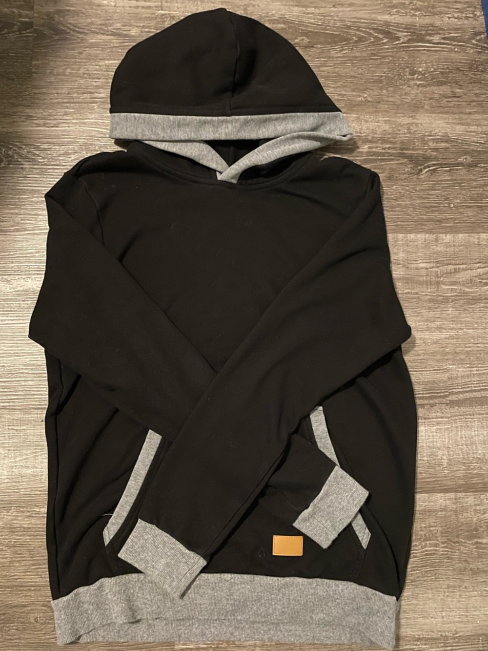 Men's Black Hoodie with Gray Trim - Casual Pullover Sweatshirt
